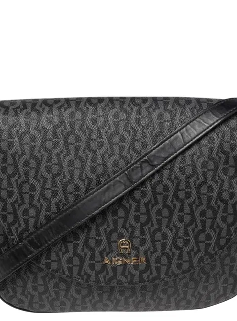 Aigner Black Signature PVC and Leather Messenger Bag