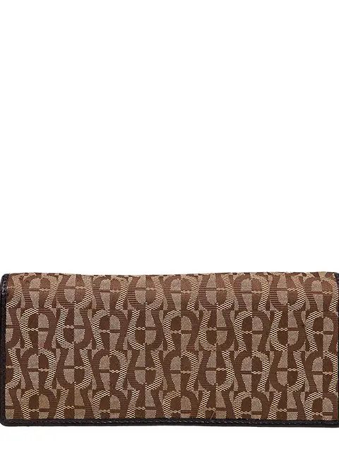 Aigner Beige/Brown Signature Canvas and Leather Flap Continental Wallet