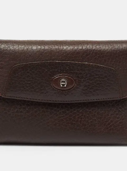 Aigner Brown Leather Logo Flap Trifold Wallet