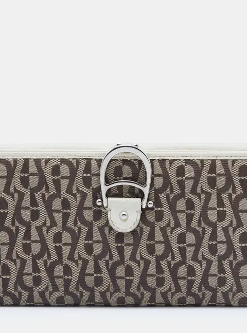 Aigner Off White/Brown Leather and Signature Canvas Continental Wallet