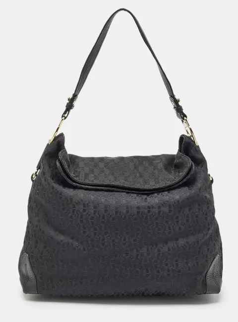 Aigner Black Monogram Canvas and Leather Logo Handle Hobo