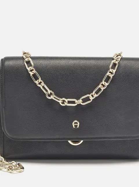 Aigner Grazia Black Coated Canvas and Leather Shoulder Bags