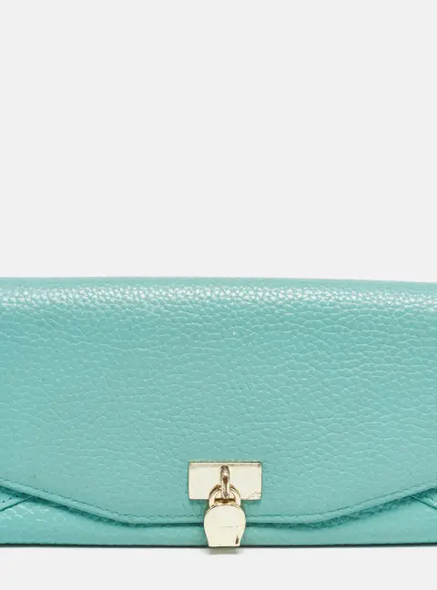 Aigner Blue Leather Logo Charm Flap Continental Wallet