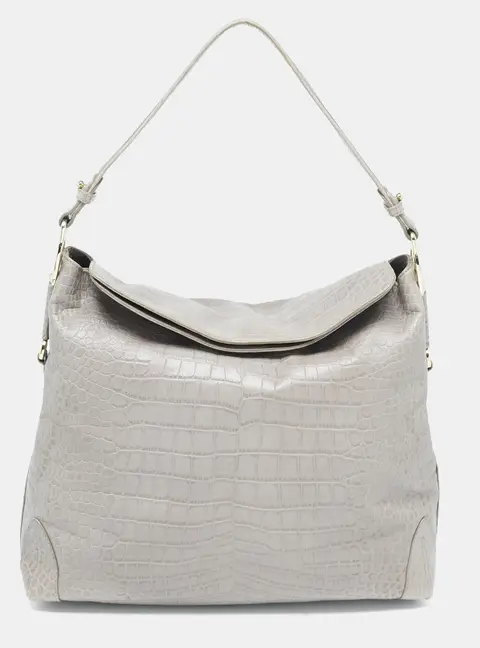 Aigner Grey Croc Embossed Leather Logo Shoulder Bag