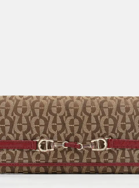Aigner Beige/Red Signature Canvas and Patent Leather Flap Continental Wallet