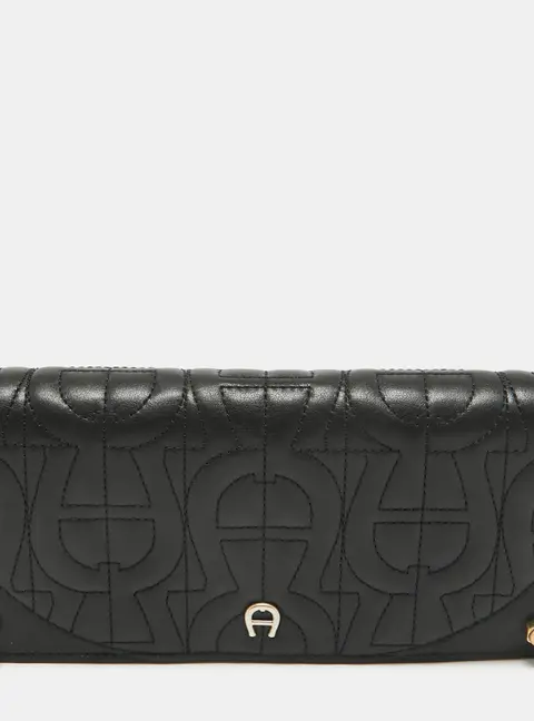Aigner Black Logo Quilted Leather Continental Wallet