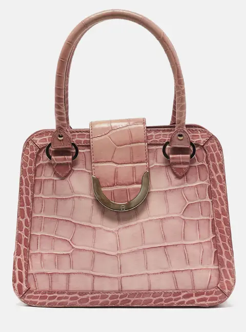 Aigner Pink Croc Embossed Leather Frame Flap Satchel