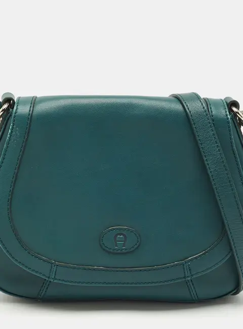 Aigner Green Leather Logo Flap Crossbody Bag