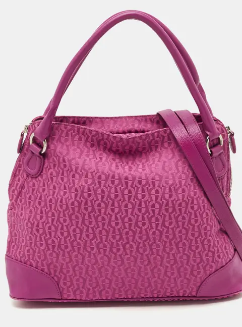 Aigner Pink Canvas and Leather Tote Bag