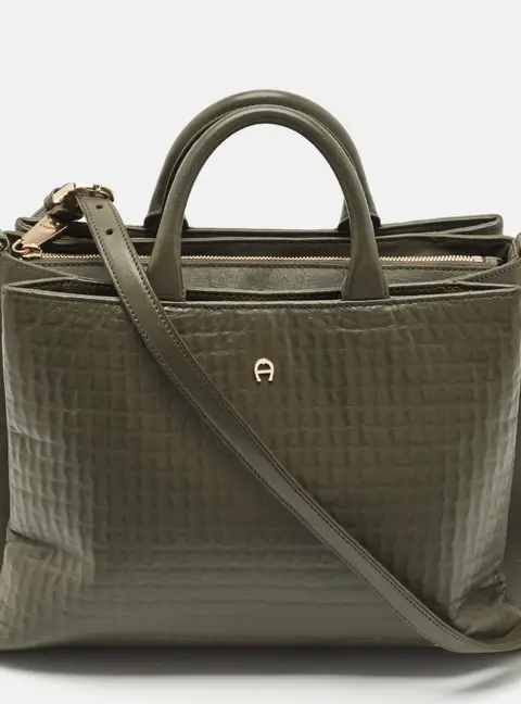 Aigner Olive Green Leather Olivia M Tote