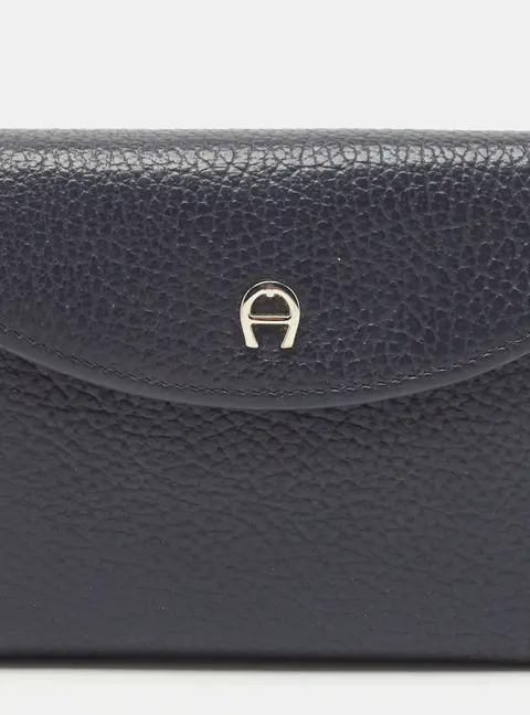 Aigner Dark Blue Leather Logo Trifold Wallet