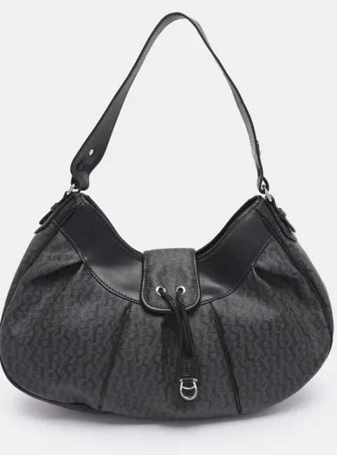 Aigner Grey/Black Coated Canvas and Leather Hobo