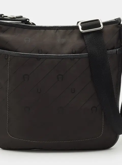 Aigner Dark Brown/Black Monogram Leather and Nylon Messenger Bag