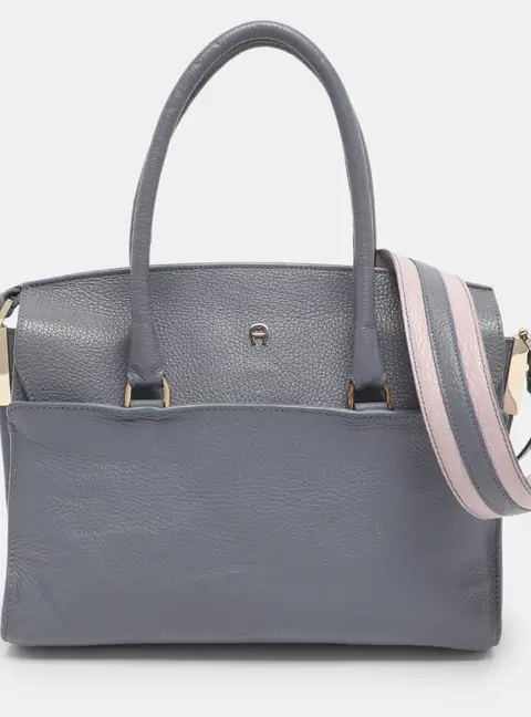Aigner Dusty Blue Leather Satchel