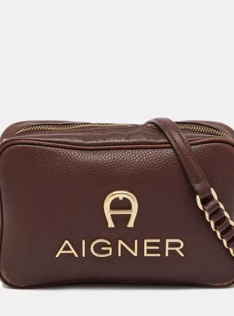 Aigner Burgundy Leather Bombe A Camera Crossbody Bag