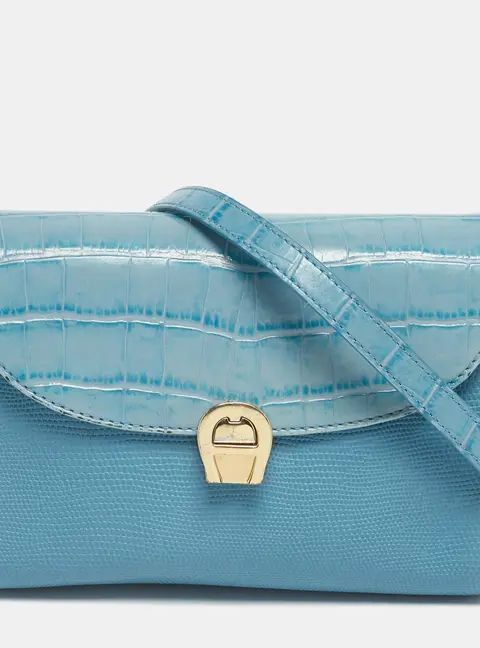 Aigner Genoveva Blue Croc Embossed Leather and Lizard Embossed Leather Shoulder Bags