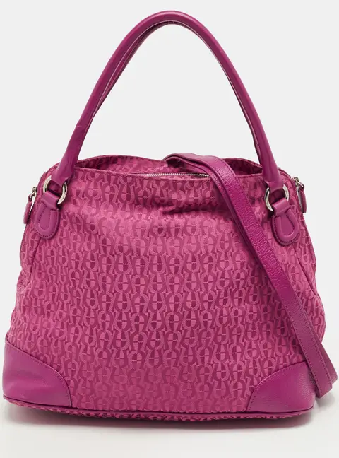 Aigner Pink Leather and Nylon Tote Bag