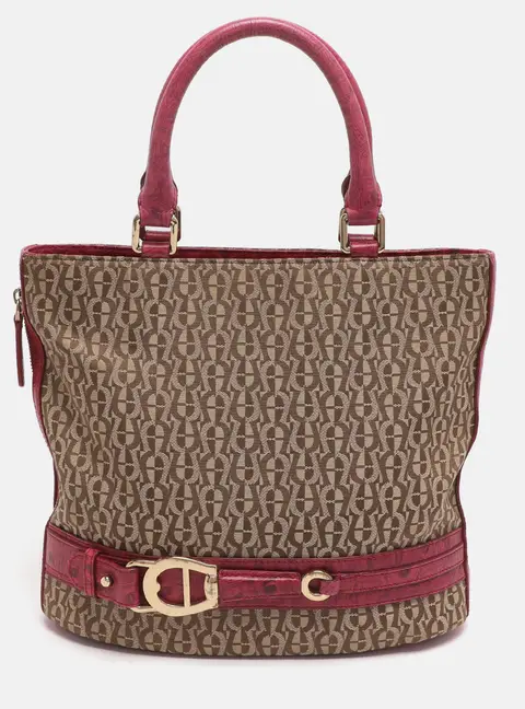 Aigner Beige/Pink Signature Canvas and Leather Tote