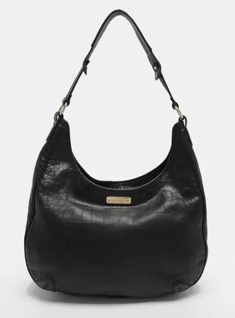 Aigner Black Croc Embossed Leather Hobo