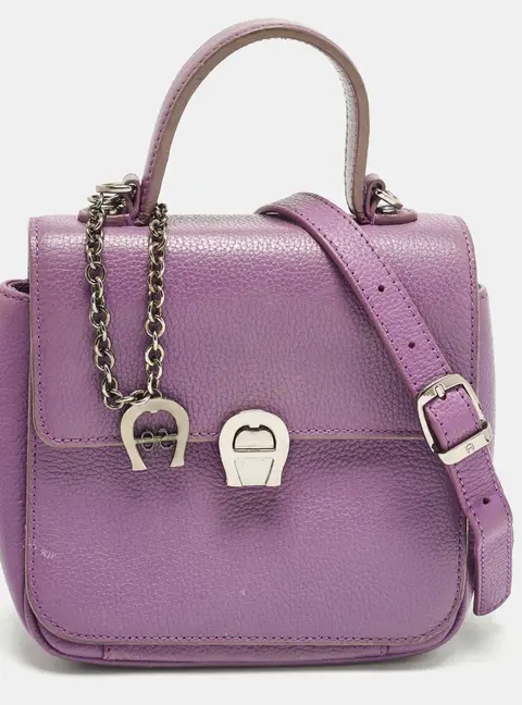 Aigner Genoveva Purple Leather Flap Top Handle Bag