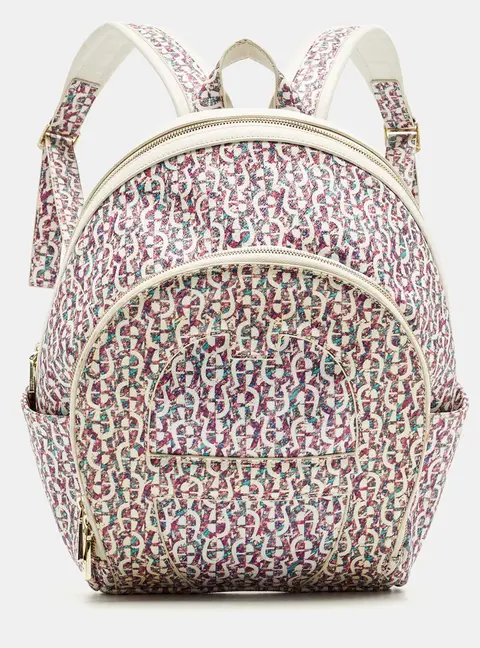 Aigner Icon Magenta/White Signature Printed Coated Canvas Backpack