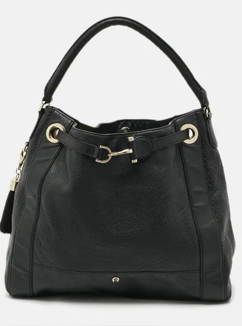 Aigner Cavallina Black Grained Leather Hobo