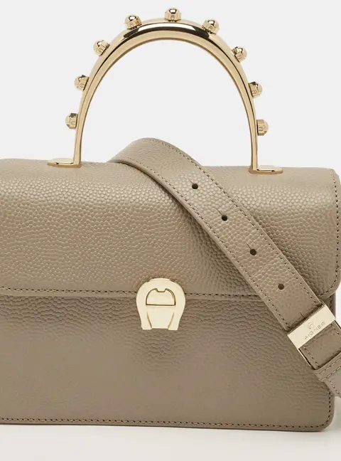 Aigner Genoveva Pearl Small Beige Leather Top Handle Bag