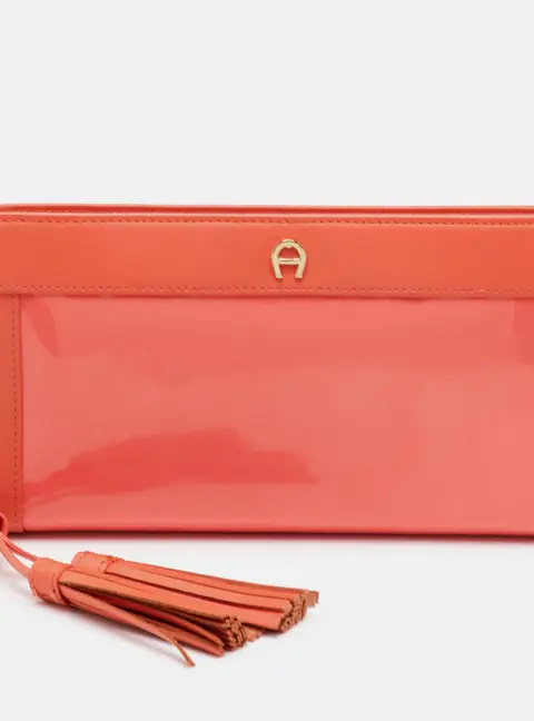 Aigner Cavallina Orange Leather and Patent Leather Tassel Zip Around Wallet