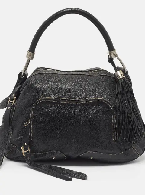 Aigner Black Shimmering Leather Double Hobo