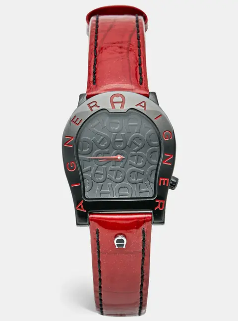 Aigner Verona Nuovo A22100 Black Dial PVD Coated Stainless Steel Patent Leather Women's Wristwatch 33 mm