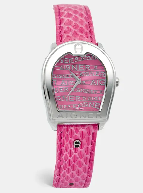 Aigner Verona A48301 Pink Dial Stainless Steel Embossed Leather Women's Wristwatch 36 mm