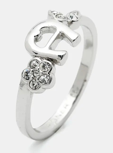 Aigner Logo Crystals Silver Tone Ring Size 56