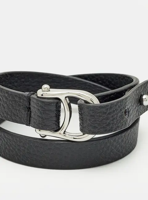 Aigner Logo Leather Silver Tone Bracelet