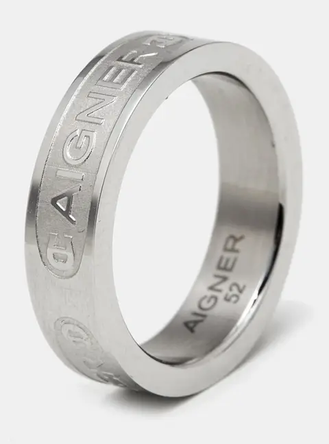 Aigner Logo SIlver Tone Ring Size 52