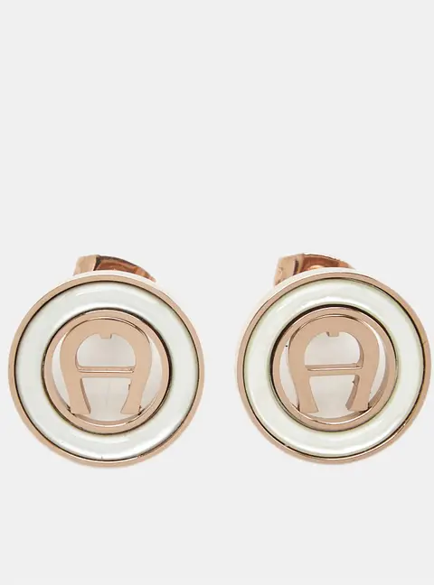 Aigner Logo Composite Rose Gold Tone Earrings
