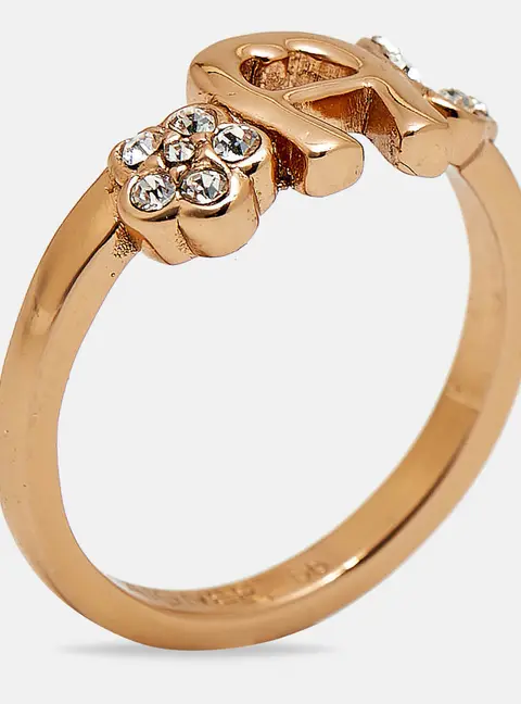 Aigner Logo Crystals Rose Gold Tone Ring Size 56