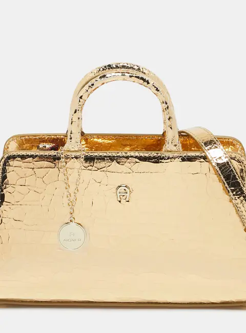 Aigner Gold Crackled Patent Leather Mini Cybill Tote