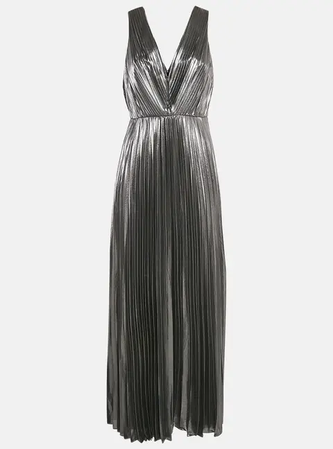 Aidan Mattox Silver Plisse Sleeveless Maxi Dress M