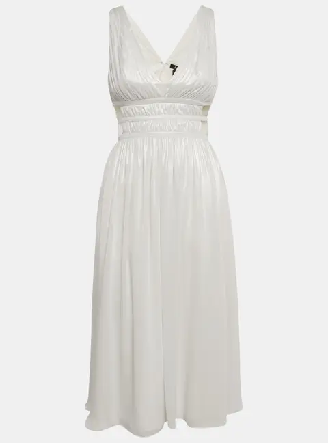 Aidan Maxttox Ivory Shimmer Crepe Gathered Cut-Out Detail Midi Dress XS
