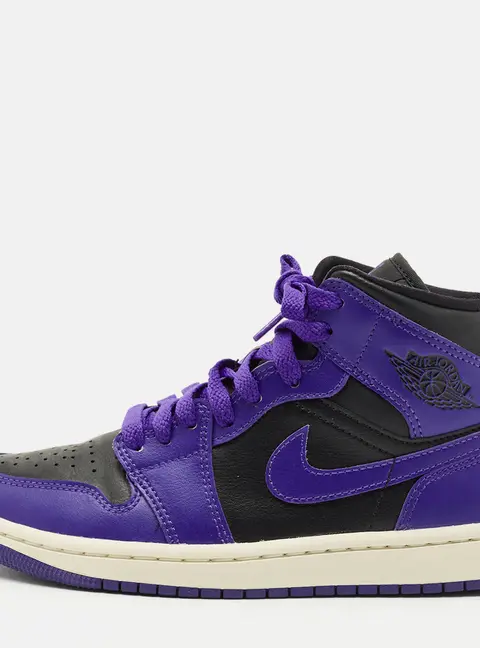 Air Jordans Purple/Black Leather Jordan 1 Mid Sneakers Size 36.5