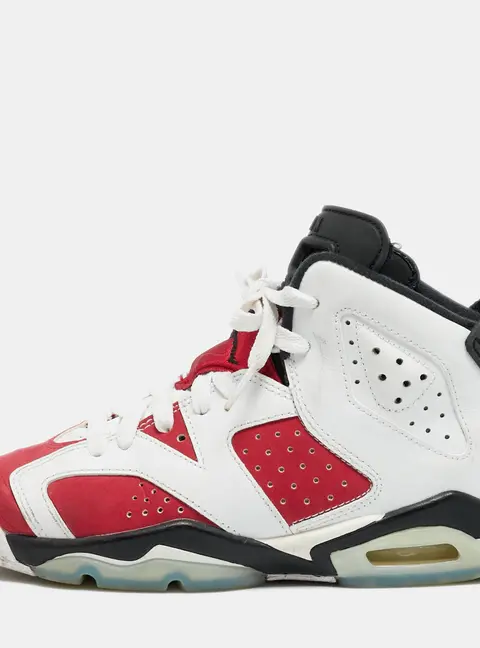 Air Jordans Carmine 6 Retro Size 36 White/Red Leather and Nubuck Leather High Top Sneakers