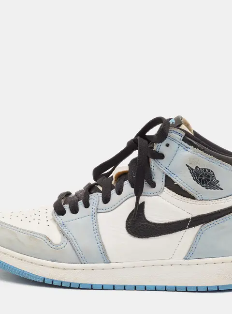 Air Jordans Retro High Size 39 White/Light Blue Leather and Nubuck Leather High Top Sneakers