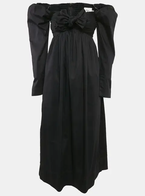 Aje Black Cotton Bow Detail Off-Shoulder Midi Dress XS