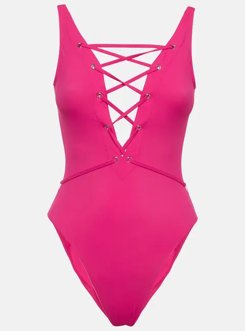 Alaia Fuchsia Jersey Lace Detail Sculpting Swimwear S