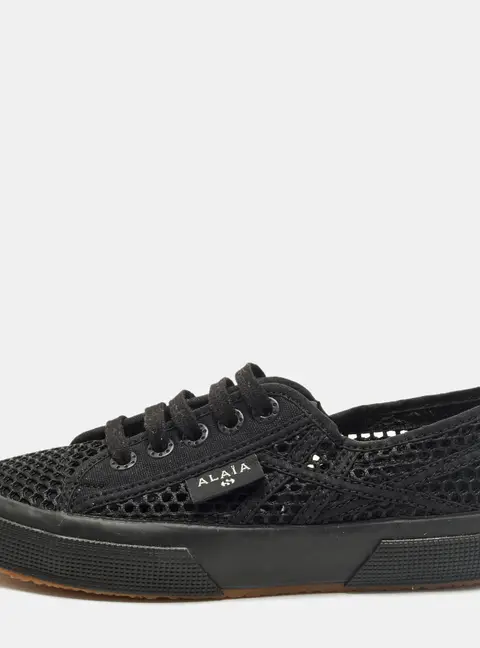 Alaia Superga Size 36 Black Canvas and Net Lace Up Sneakers