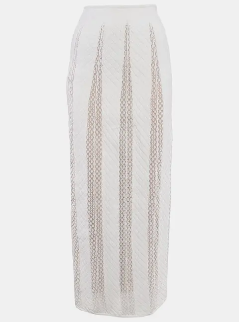 Alaia White Patterned Knit Long Skirt S