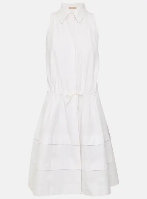 Alaia White Cotton and Polyester Halter Neck Layered Midi Dress L