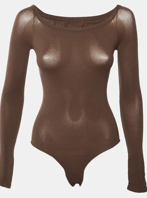 Alaia Brown Knit Second-Skin Off-Shoulder Bodysuit S
