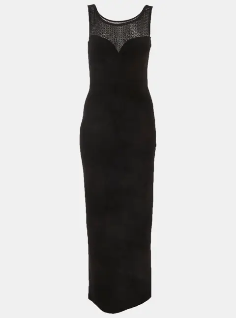 Alaia Black Crochet and Brushed Synthetic Paneled Midi Dress M