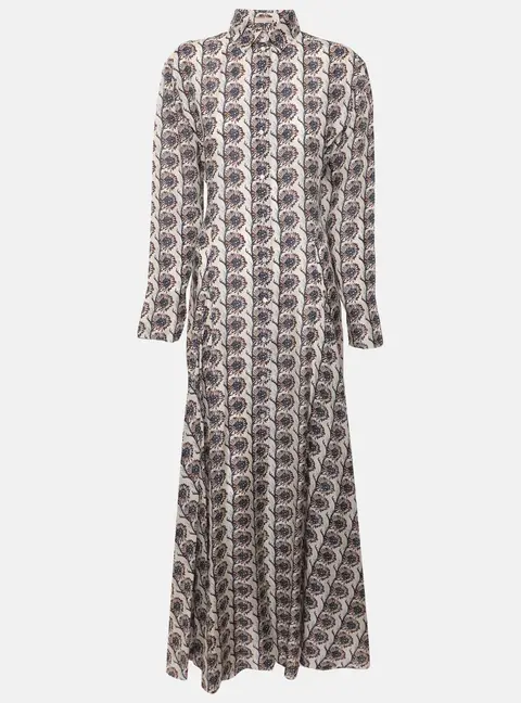 Alaia Multicolor Floral Print Silk Long Sleeve Maxi Dress M